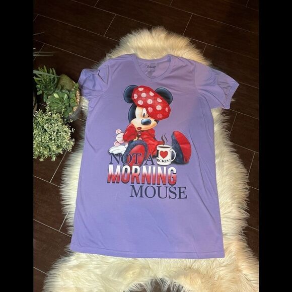 Disney Lavender “Not a morning mouse” long t shirt dress sz OSFM - Picture 1 of 6